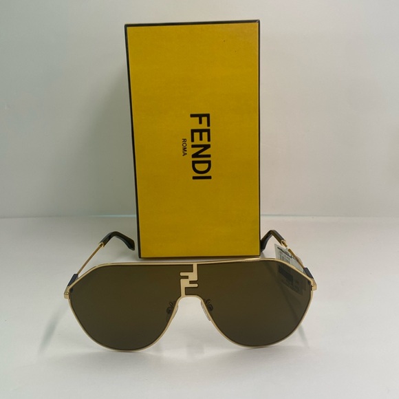 New Original Fendi FE40080U round sunglasses Shiny endura gold / brown